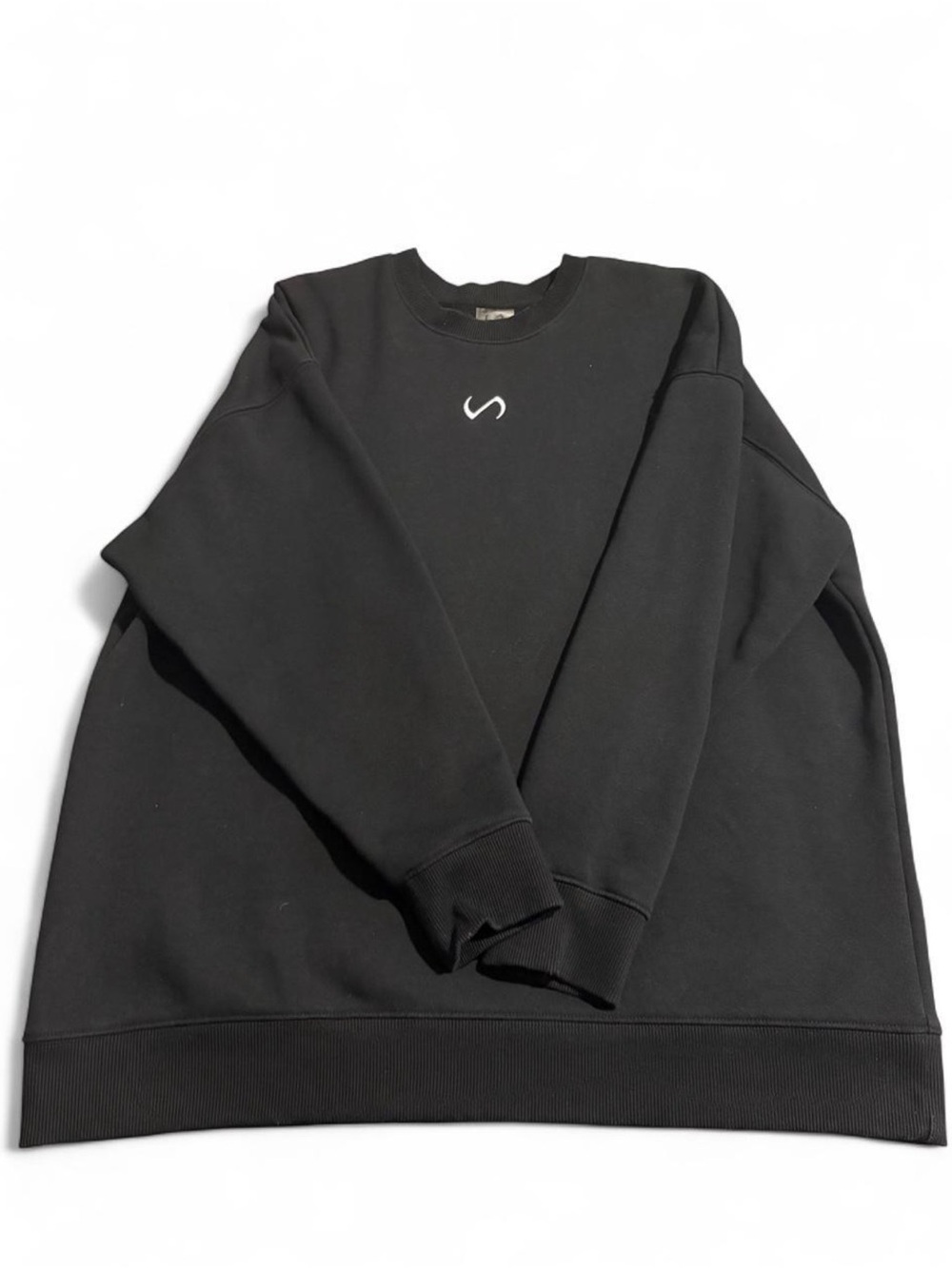 Women's Black Crewneck Sweatshirt with Minimal Chest Logo
